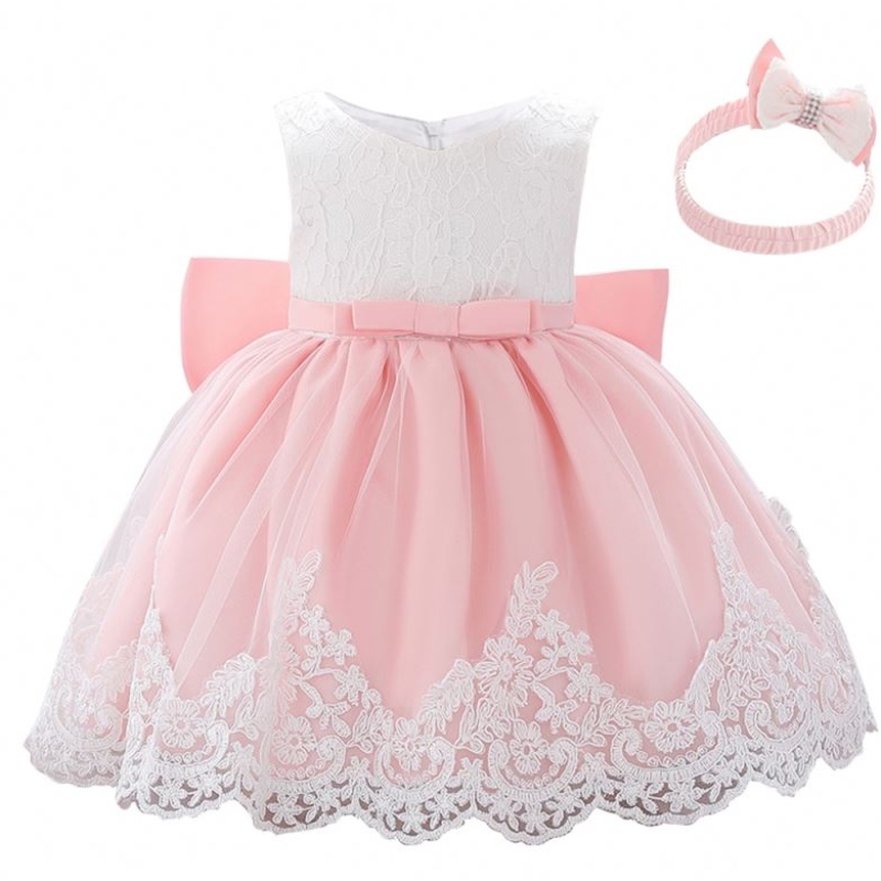 Baige 2021 Summer Pink Girl Sleevelesless Dětské večírky krajkové šaty princezna velké lupínky