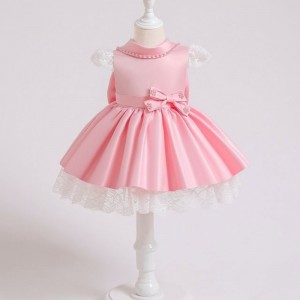 Baige Elegantní děti saténové večírky Dress Baby Frock Design pro 3-10 let staré děti letní oblečení xz003