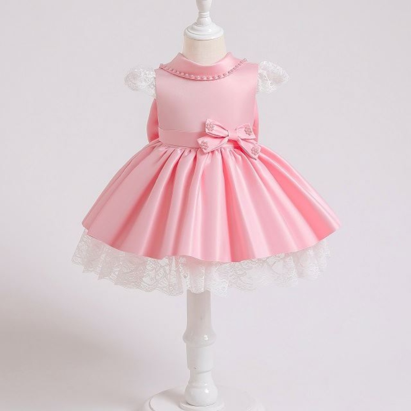 Baige Elegantní děti saténové večírky Dress Baby Frock Design pro 3-10 let staré děti letní oblečení xz003