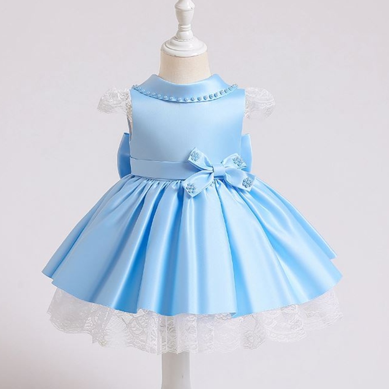 Baige Elegantní děti saténové večírky Dress Baby Frock Design pro 3-10 let staré děti letní oblečení xz003