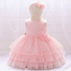 Baige Amazon Hot Sale Flower Girl Party Dress Kids Kids Narozeniny Celá měsíc Pohádkové šaty s čelenkou