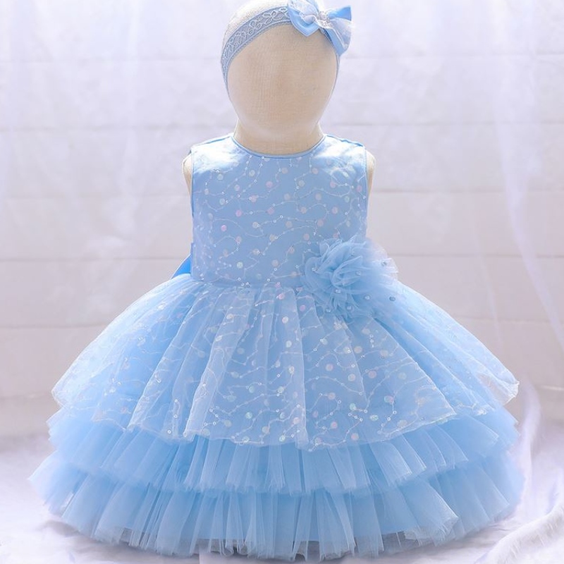 Baige Amazon Hot Sale Flower Girl Party Dress Kids Kids Narozeniny Celá měsíc Pohádkové šaty s čelenkou