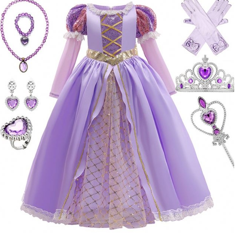 Baige Girls Princess Sofia Dress Cosplay Cosplay Kistom Squiny Sophia Layred Long Sleaves Child Carnival Halloween Party šaty