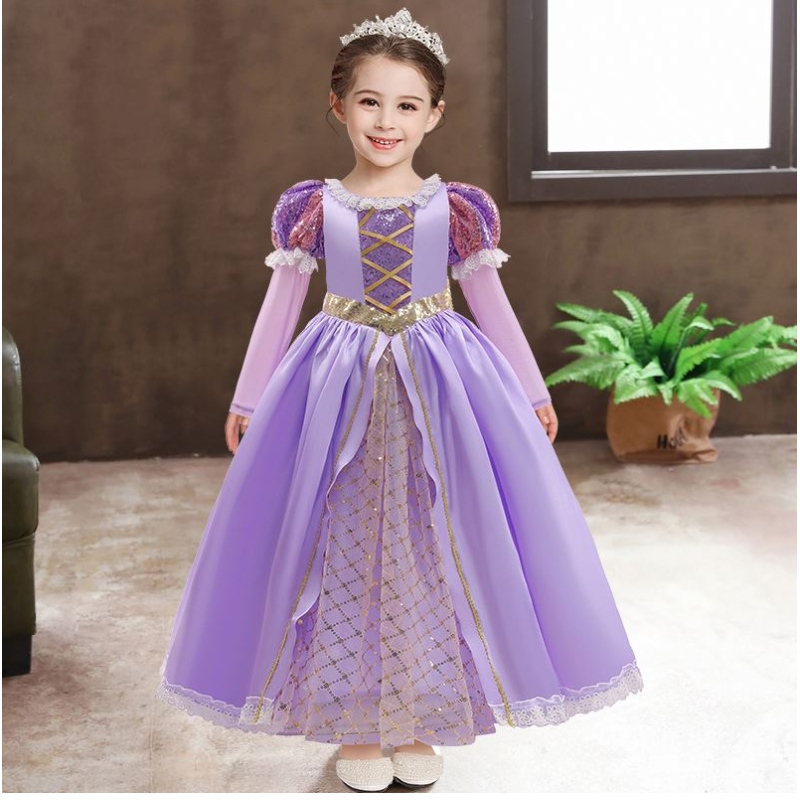 Baige Girls Princess Sofia Dress Cosplay Cosplay Kistom Squiny Sophia Layred Long Sleaves Child Carnival Halloween Party šaty