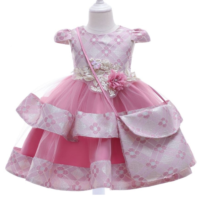 Baige Children Summer Girl šaty s taškou 3-10 let butik Kids Clothing 2ks obleky L5215