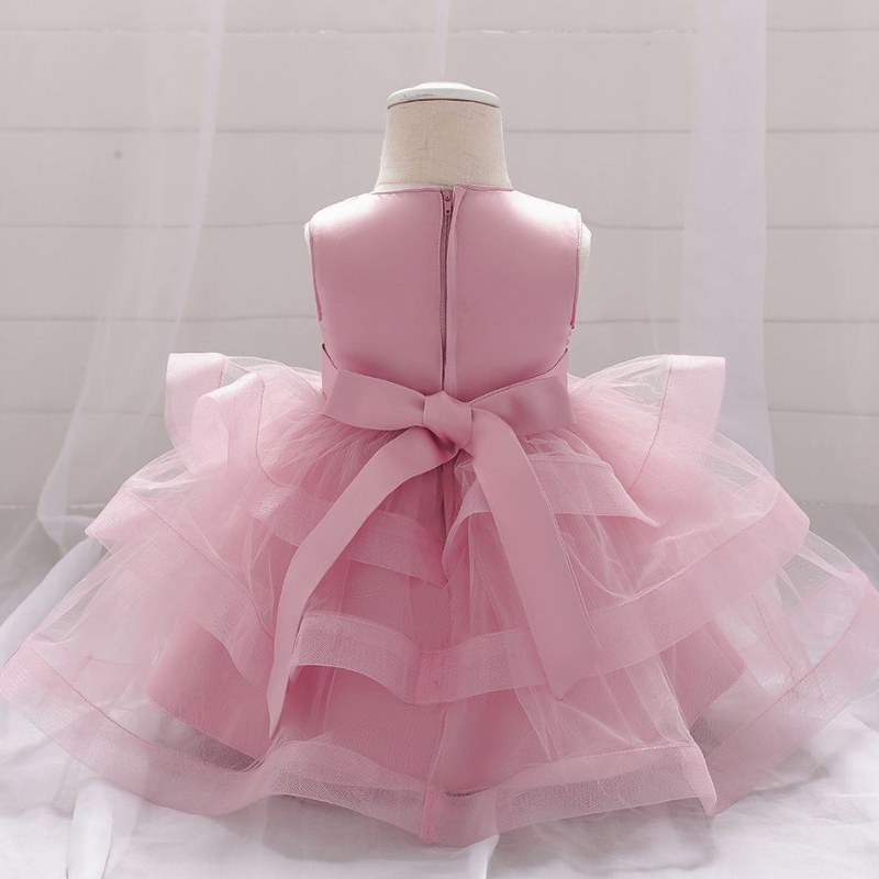 Baige Velkoobchodní vyšívání Pearl Bow Design Party Baby Girls Dress Narozeninové večírek děti frock l1929xz