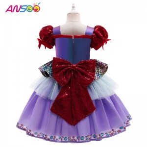 ANSOO Populárnínové Halloweenské dětské kostýmní mořské panny Bubble Sleeve Purple Princess Dress for Girls