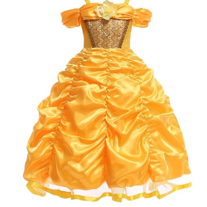 Belle Costume Girls Beauty and the Beast Princess se oblékne děti bez ramena vrstvené míče pro Halloween