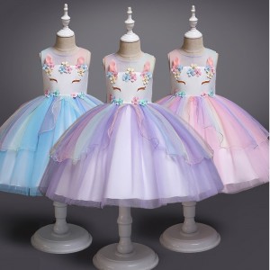 Jednorožec princezna kostým dívky Pageant Večer dlouhé šaty děti děti bez rukávů bez výšivek květnarozeninové oslavy tutu šaty