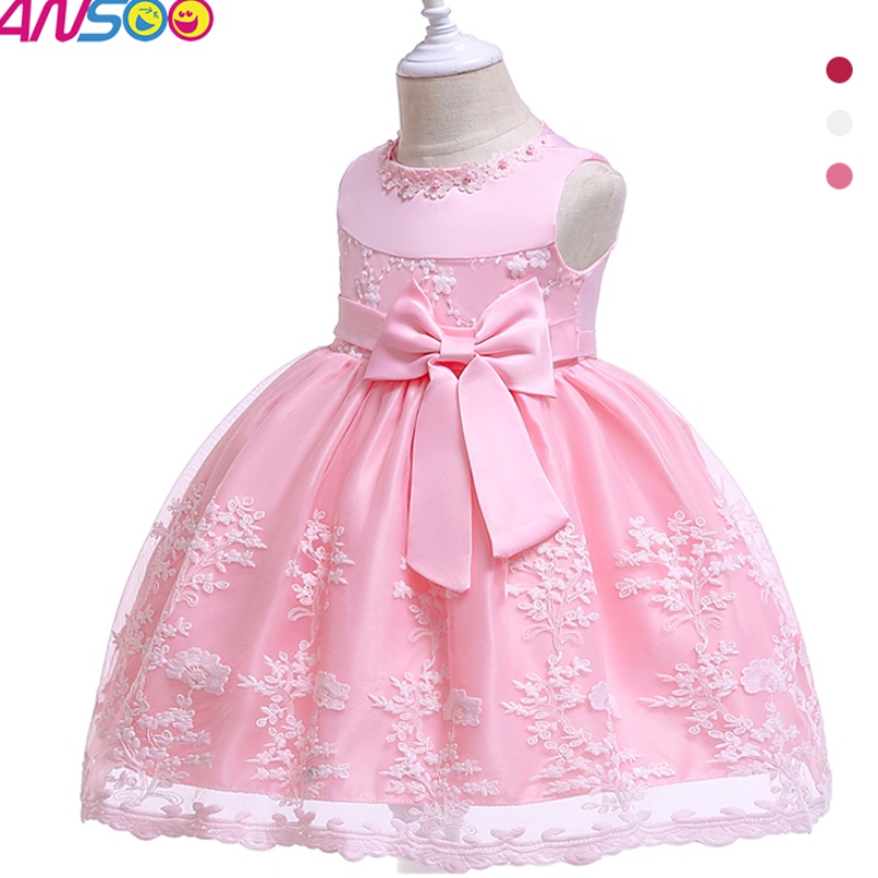 ANSOO Summer Flower Kids Fluffy Pink šaty pro dívky 4colors holčička párty tutu červené šaty svatební princezna pro děti