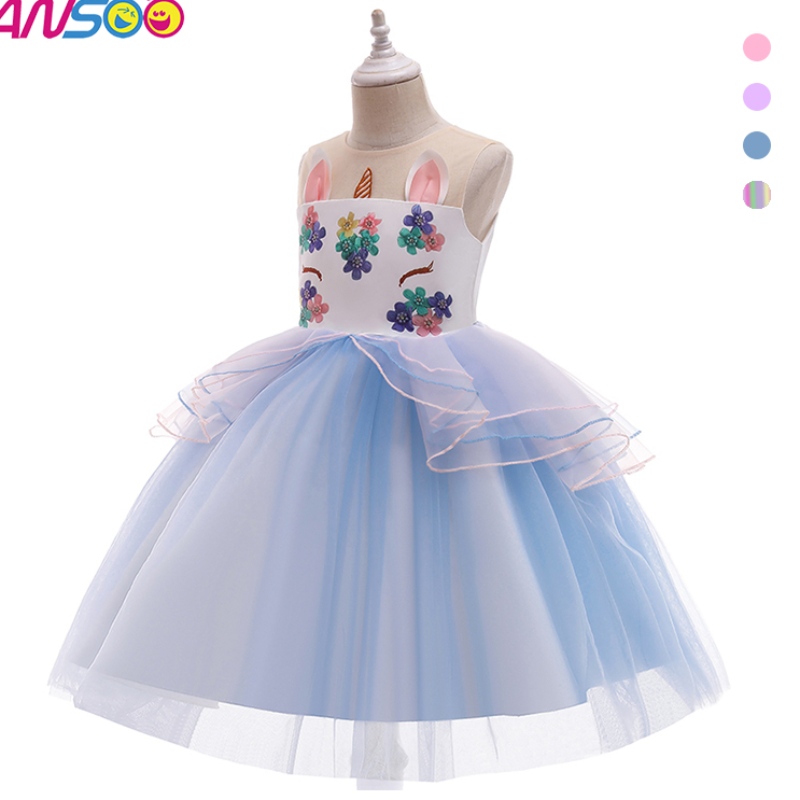 ANSOO Kid Toddler Girl Narozeninový míč party Cosplay Cosplay Rainbow Unicornnadýchané vrstvy řádný řádný tul tubu pro dívku