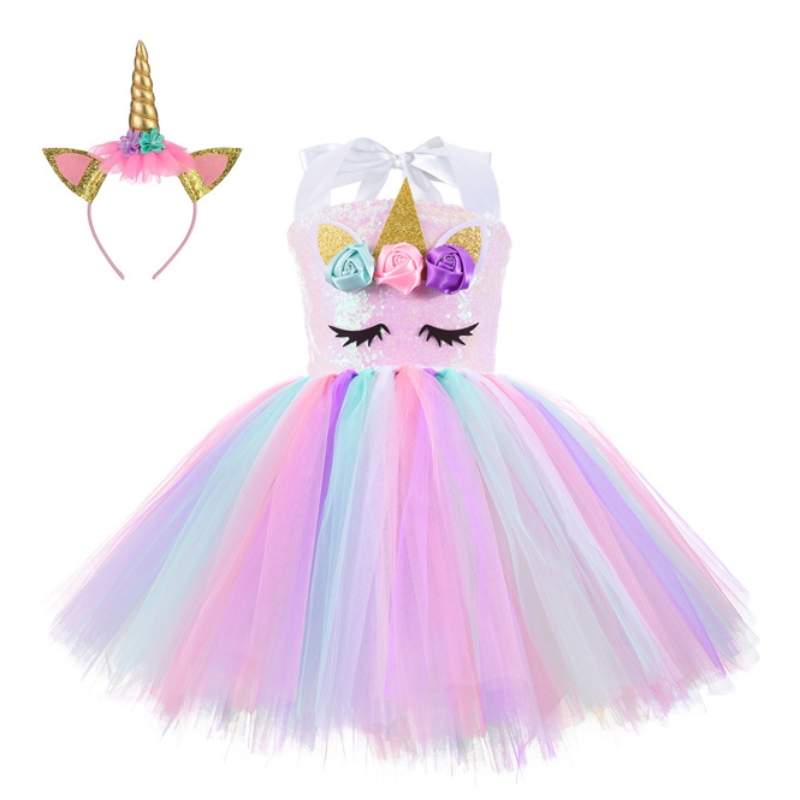 Squinové večírkové šaty Unicorn Princess Dress for Girls 1-10Y s čelencemnarozeninového tance tutu šaty