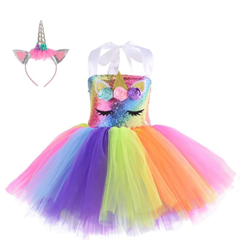 Squinové večírkové šaty Unicorn Princess Dress for Girls 1-10Y s čelencemnarozeninového tance tutu šaty