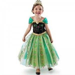 Anna Princess Girls Green Dress Children\'s Performance Costume s plným příslušenstvím pro dospělou párty