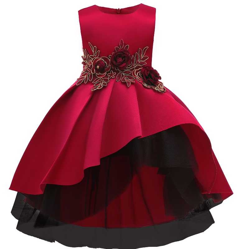 Dress \\'s Vest Dress Red Flower Princess Dress Girl Fishtail šaty pro klavírní výkon