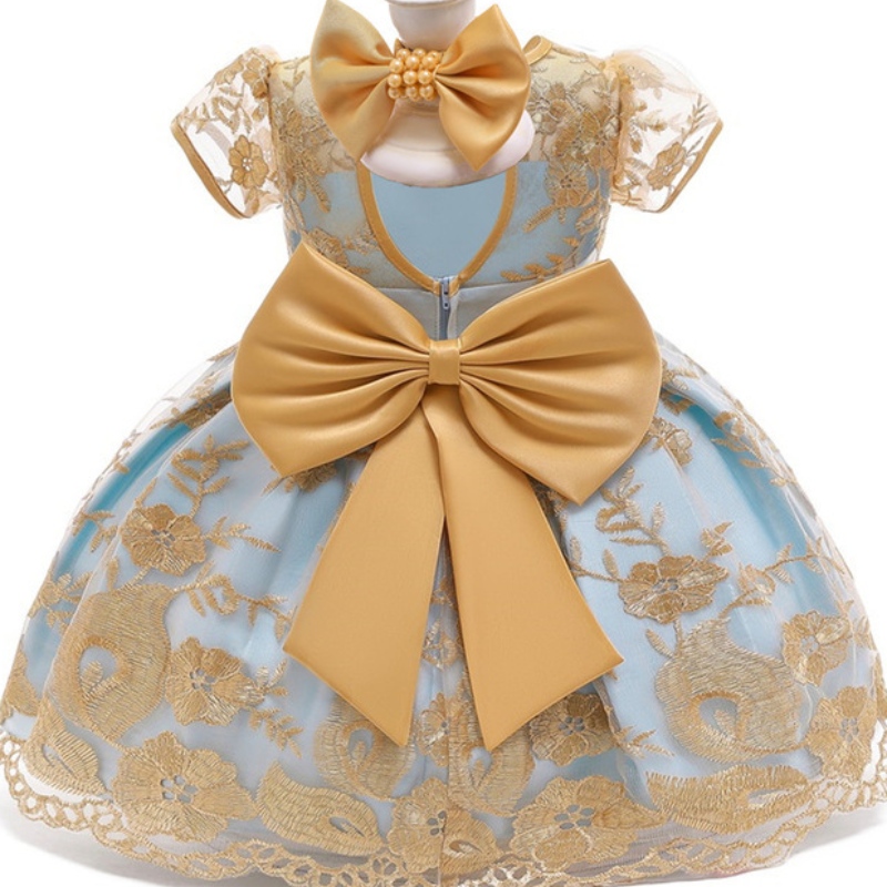 Amazon Hot Sale Baby Princess Dress Gold Lace Dress pro 1-3 roky staré dítě