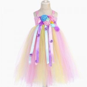 Děti princezna šaty barevné bonbóny síťové šaty jednorožec tutu sukně pro dívky