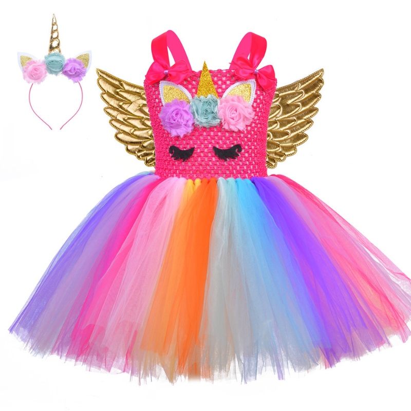 Malé dětské poníkové šaty Unicorn Wings Wings Princess Dress Party Cosplay Cosplay