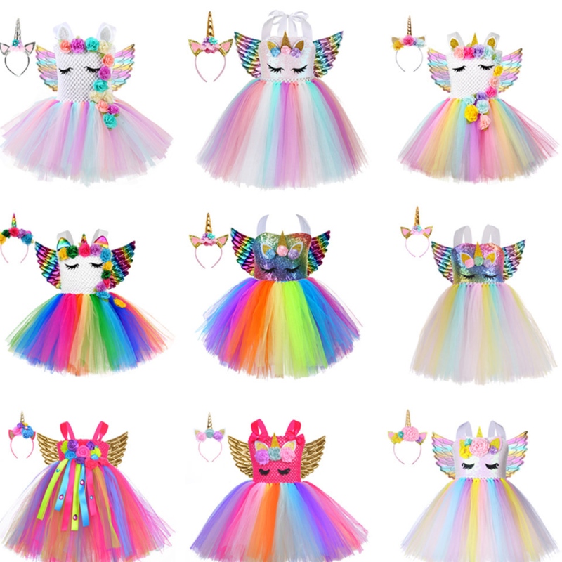 Malé dětské poníkové šaty Unicorn Wings Wings Princess Dress Party Cosplay Cosplay