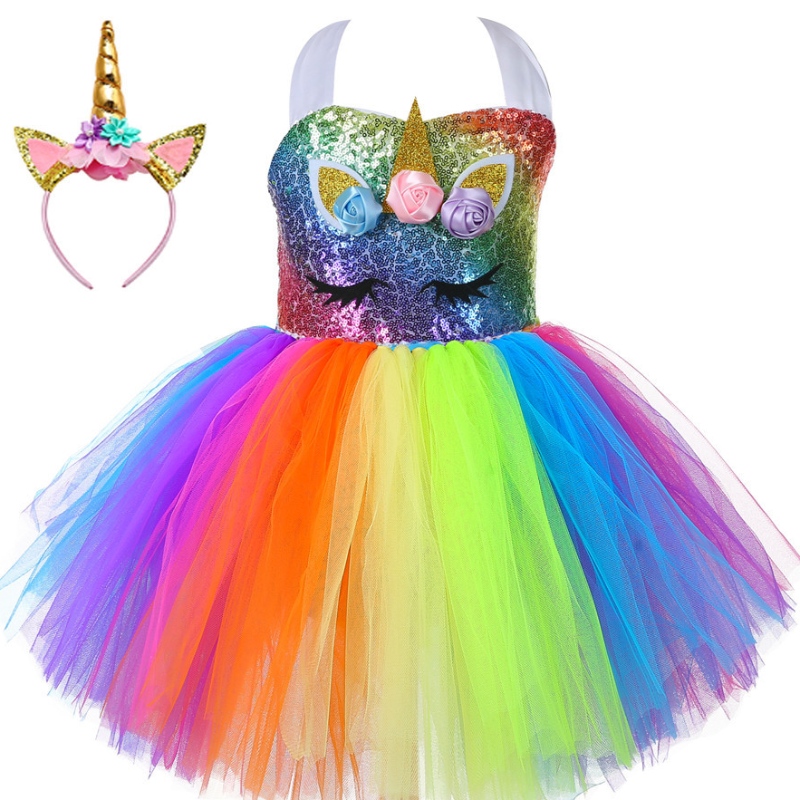 Dětská jednorožec večírková šaty Rainbow Princess Dress Frewin Tutu sukně