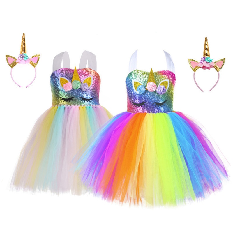 Dětská jednorožec večírková šaty Rainbow Princess Dress Frewin Tutu sukně