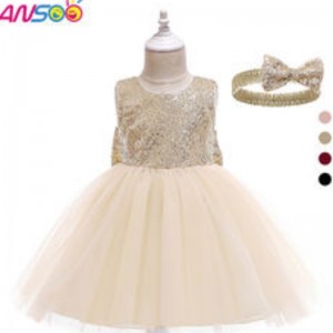 Ansoo Drop Shipping Baby Girls Dress Batole Kids Party TUTU PAGEANT LACE šaty Šaty pro květinové dívky s čelenkou