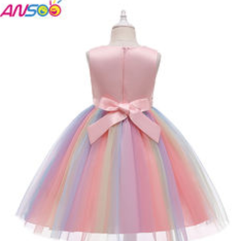 ANSOO Amazon Luxury Sleeveless Beautiful Princess Kids Ball Gall Children \\'s Clothing Purple Flower Girl Šaty pro volánné sukně