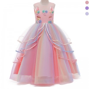 Ansoo Private Custom Custom French Style Luxury Children Long Unicorn Tulle Princess Wedding Party Unicorn šaty pro dívky