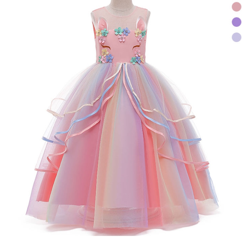 Ansoo Private Custom Custom French Style Luxury Children Long Unicorn Tulle Princess Wedding Party Unicorn šaty pro dívky