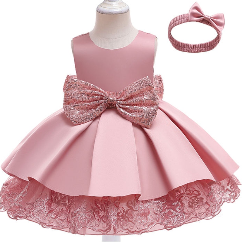 In-stock 5 barev k dispozici dětské dívkynarozeninová párty v back flitry Bow Kids Clothing Todler Křest princezna šaty