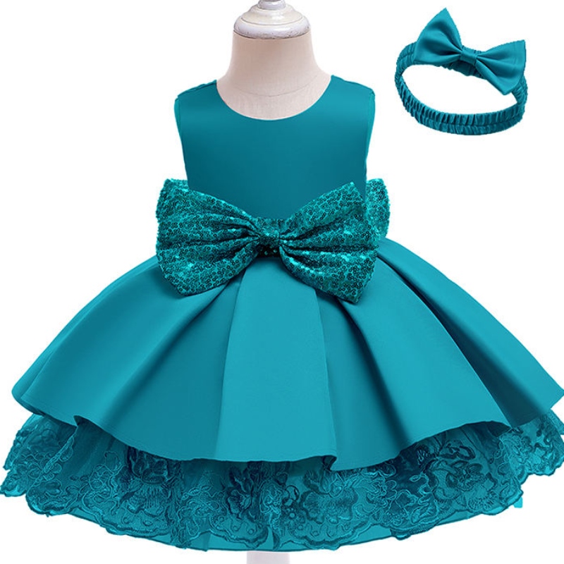 In-stock 5 barev k dispozici dětské dívkynarozeninová párty v back flitry Bow Kids Clothing Todler Křest princezna šaty