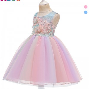 Ansoo Summer Flower Kids Fluffy šaty pro dívky 2 barvy holčička párty tutu růžové šaty svatební princezna