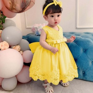 Baige 0-24Monthnovorozené holčičky šaty krajkové květinové dívky malé děti oblečení Prvnínarozeninové párty šaty s čelenkou L1911xz