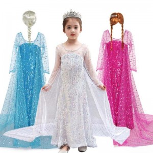 Baige ins Amazon Hot Sale Snow Queen Elsa šaty blingbling Halloween Princess Girl Girl Party šaty