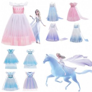 Levná cena princezna Anna Princezna Elsa Snow Queen Girl Party Dress Kids Halloween cosplay kostým bx1693/bx1697