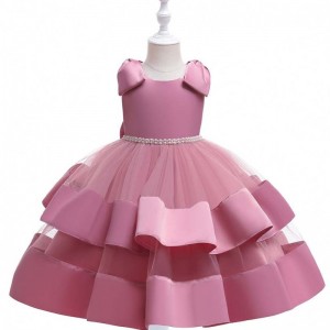 Baige Summer Kids Svatební šaty Boutique Baby Girls Party Noste šaty Designy s ramenním lukem