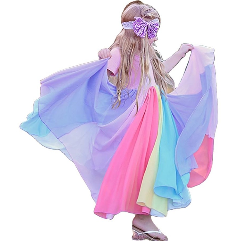 Malé dívky síťové šaty tullové šaty jaro Summer Rainbow Beach Princess Šaty Kids Kids Short Rueve Sundress Party Costume