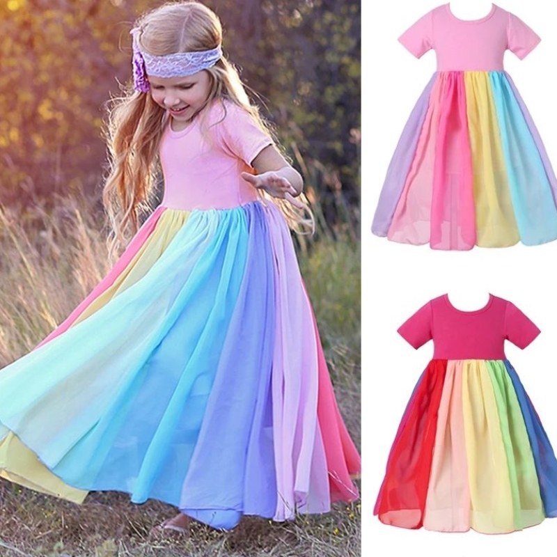 Malé dívky síťové šaty tullové šaty jaro Summer Rainbow Beach Princess Šaty Kids Kids Short Rueve Sundress Party Costume