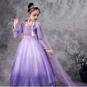 Baige Snow Queen Purple Elsa šaty vánoční halloween anna kostým dívky s dlouhým rukávem vyšívané šatů
