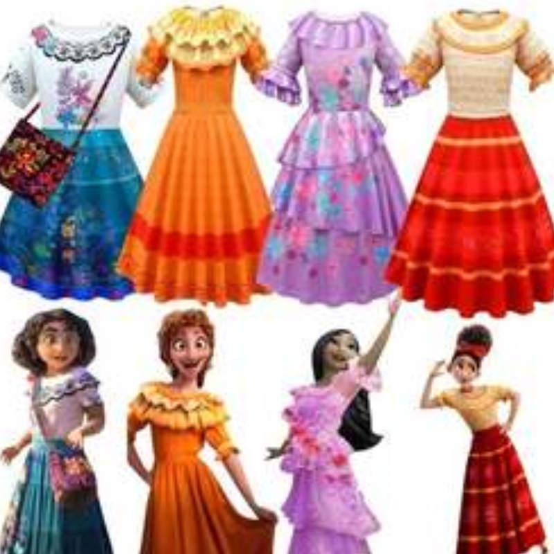 Baige Kids Girls Encanto Mirabel cosplay šaty s taškou Halloween Carnival Suit Bostém