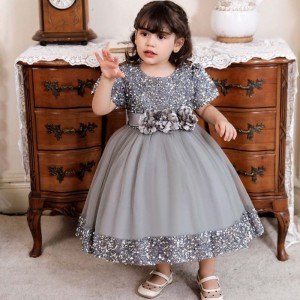 Baige výrobce letní dětská párty Princess Frock Treanded Baby Wedding Frock