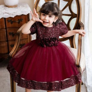 Baige výrobce letní dětská párty Princess Frock Treanded Baby Wedding Frock