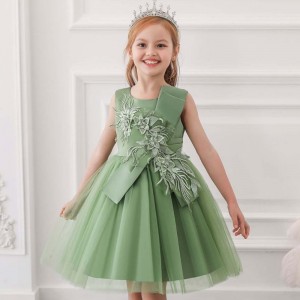 Baige Nový večerní párty plesové šaty Green Flower Girl Šaty Kids Fancy Princess Frock