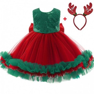 Baige Red Flicened Kids Christmas Birthday Večerní šaty Big Bow Carnival Bow Vestidos
