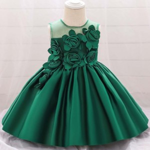 Baige Hot Sale Sleeveless O-Neck 0-12Y Děti oblečení Flower Girl Party šaty