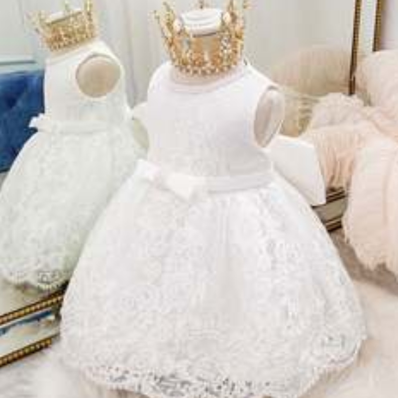 Bílý křest princezna šaty krajkové dětské oblečení Oslava kostýmu