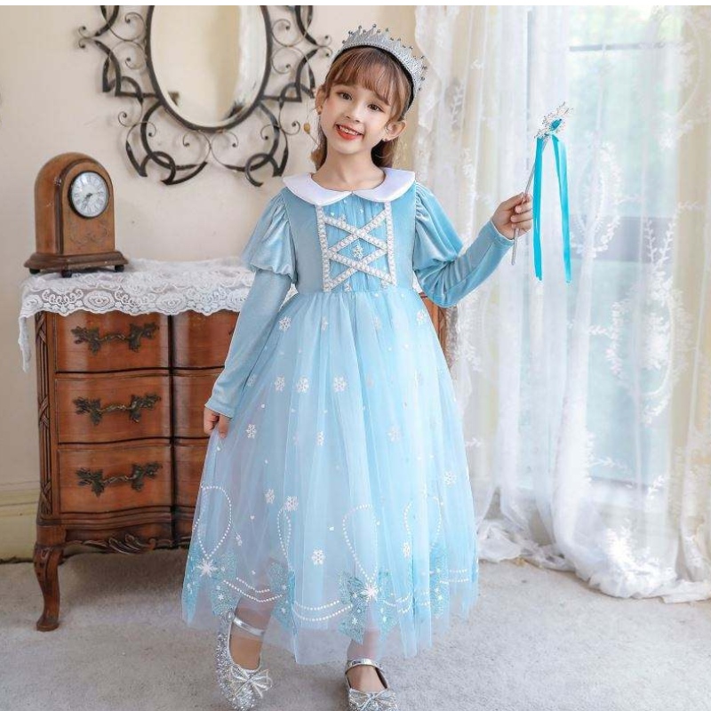 BX1763 Nové podzimní dlouhé rukávy Anna Elsa Princess šaty halloween cosplay kostým děti květinové dívky šaty