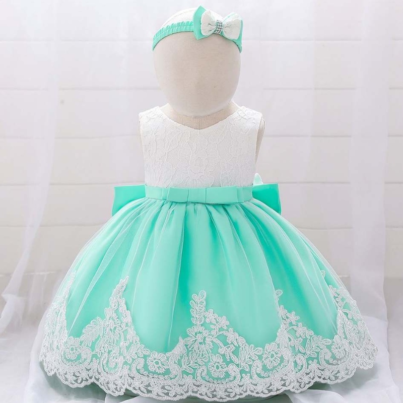 Baige Baby Girls Dress Designs krajkové květiny dívka malé děti oblečení Prvnínarozeninové párty šaty s čelenkou