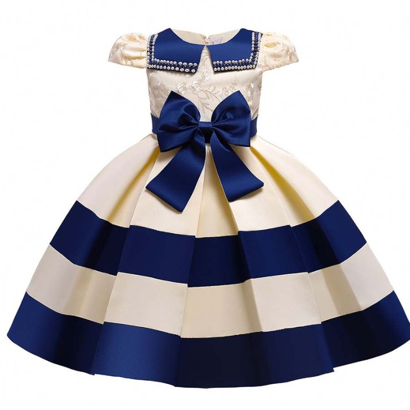 Baige Nové krátké rukávy pruhy Princess Dress Girls Baby Girl Christmas Party Lats L5282