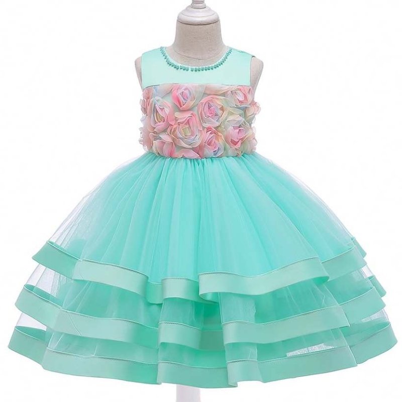 2020 Nejnovější dívkyna šaty Pásové šaty Dress Kids Floral Layered Designs Ball šaty pro děti L5196